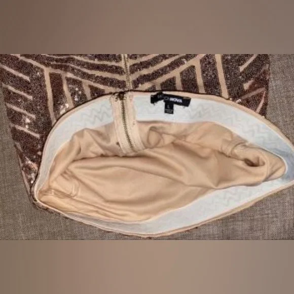 Fashion Nova Rose Gold Sequin Mini Dress Size L - Picture 3 of 5